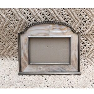 Stiffel Mother of Pearl Picture Frame 4x6 Silver Tone Arched Tabletop No Glass